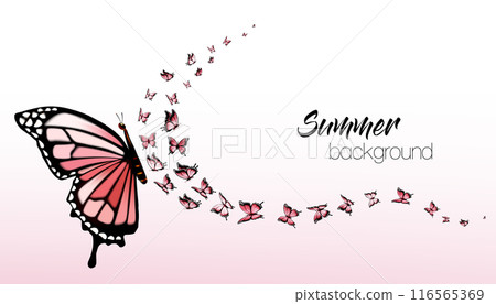 Beautiful Summer nature background with Pink Butterflies. Vector. 116565369