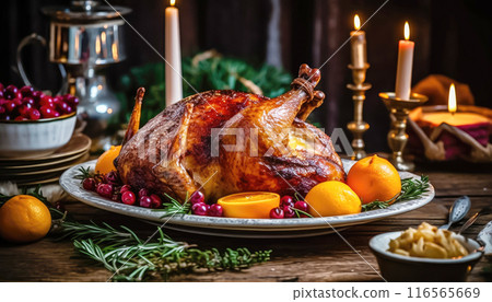 Elevate Your Celebration: Appetizing Roasted Duck on a Festive Table - Generative AI 116565669