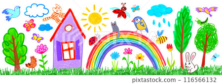 Child drawing of summer landscape 116566132