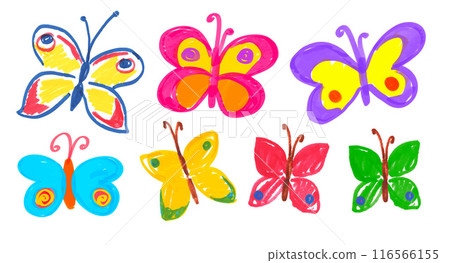 Collection of child drawings of butterflies 116566155