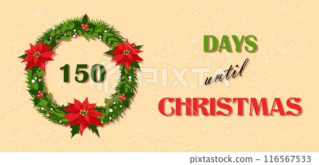 Days until Christmas, poinsettia wreath banner 116567533