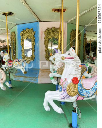 Showa retro merry-go-round in an amusement park Showa retro merry-go-round in an amusement park 116567834