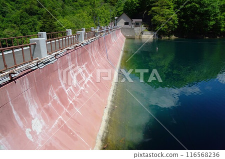 The embankment of Marunuma Dam and the surface of Marunuma Lake The embankment of Marunuma Dam and the surface of Marunuma Lake 116568236