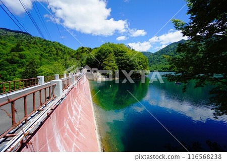 丸沼水壩堤防和丸沼湖面 116568238