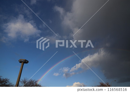Rainbow and clouds in the blue sky after the rain #rainbow Rainbow and clouds in the blue sky after the rain #rainbow 116568516