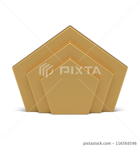 Golden metallic pentagonal level vertical wall geometric construction front view realistic vector 116568596