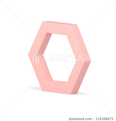 Pink hexagonal geometric figure vertical decor element glossy frame realistic vector illustration Pink hexagonal geometric figure vertical decor element glossy frame realistic vector illustration 116568673