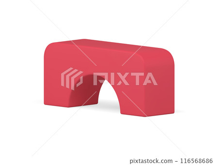 Red smooth rectangular column 3d arch curved geometric shape decorative design realistic vector 116568686