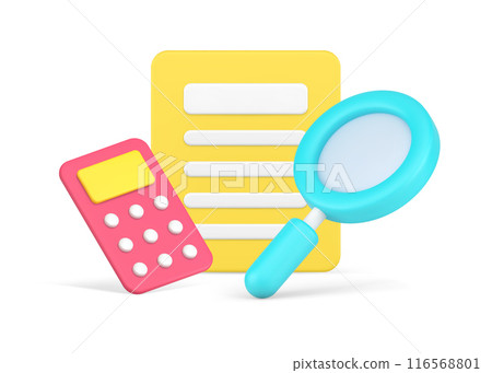Analyzing business planning paper blank with magnifying glass 3d icon isometric vector illustration 116568801