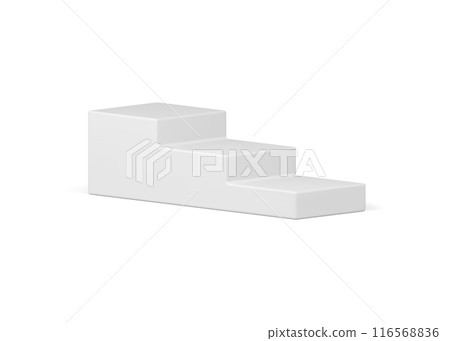 Slim white stairs up down level winner championship award pedestal basic foundation realistic vector 116568836
