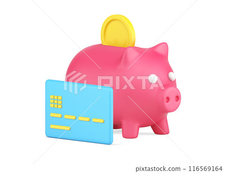 Piggy bank with putting golden coin and credit card for e commerce payment contactless transaction Piggy bank with putting golden coin and credit card for e commerce payment contactless transaction 116569164