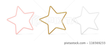 Collection realistic outline star metallic shape symbol achievement honor success 3d template vector 116569233
