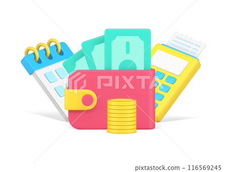 Regular monthly payment for credit or mortgage with calendar and cash money wallet 3d icon Regular monthly payment for credit or mortgage with calendar and cash money wallet 3d icon 116569245