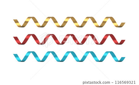 Holiday glossy golden greeting swirl ribbon collection congratulation festive bright decor 3d vector 116569321