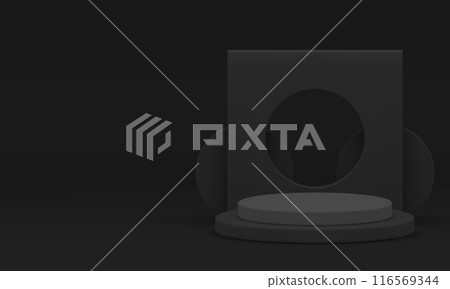 Black geometric 3d podium pedestal mock up for male product show realistic vector illustration Black geometric 3d podium pedestal mock up for male product show realistic vector illustration 116569344