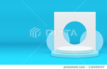 Blue 3d podium pedestal with squared frame hole wall background realistic vector illustration Blue 3d podium pedestal with squared frame hole wall background realistic vector illustration 116569347