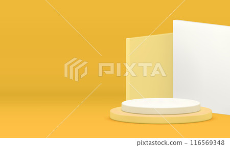 3d yellow showcase podium pedestal with angle wall background realistic vector illustration 3d yellow showcase podium pedestal with angle wall background realistic vector illustration 116569348