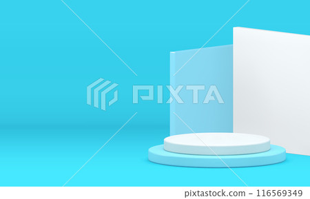 3d blue showroom cylinder podium pedestal for product show realistic vector illustration 3d blue showroom cylinder podium pedestal for product show realistic vector illustration 116569349