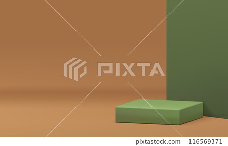 Green squared 3d podium pedestal with wall background realistic vector illustration 116569371