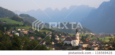Summer morning in Wangs, Switzerland. Summer morning in Wangs, Switzerland. 116569428