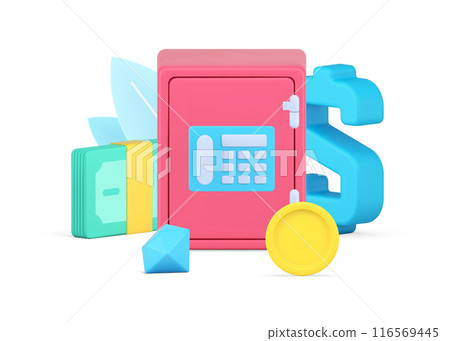 Metal safe with combination lock storage money cash dollar, coin and gems 3d icon isometric vector Metal safe with combination lock storage money cash dollar, coin and gems 3d icon isometric vector 116569445