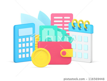 Deadline reminder regular banking payment with cash dollar money and coins 3d isometric vector Deadline reminder regular banking payment with cash dollar money and coins 3d isometric vector 116569448