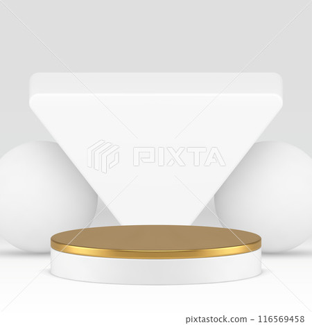 3d golden cylinder podium pedestal with triangle wall background realistic vector illustration 3d golden cylinder podium pedestal with triangle wall background realistic vector illustration 116569458