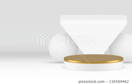 White luxury 3d showroom golden podium pedestal for product show realistic vector 116569462