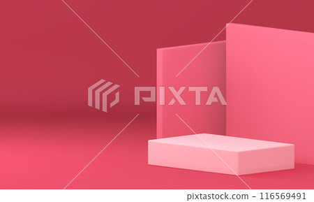 Pink 3d podium pedestal rectangle platform mock up cosmetic product show realistic vector Pink 3d podium pedestal rectangle platform mock up cosmetic product show realistic vector 116569491