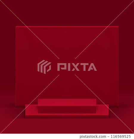 3d podium pedestal red geometric display mock up for cosmetic product show realistic vector 116569525
