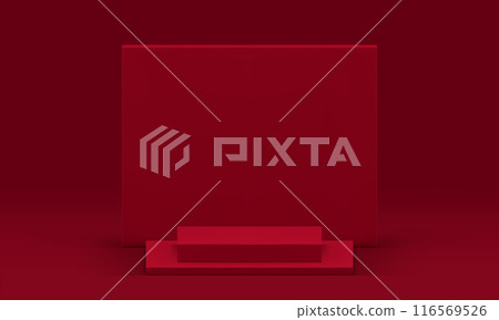 Red fashion 3d podium pedestal showroom for product presentation realistic vector illustration 116569526