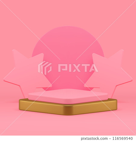 Luxury 3d golden podium pedestal with stars circle wall background realistic vector illustration 116569540