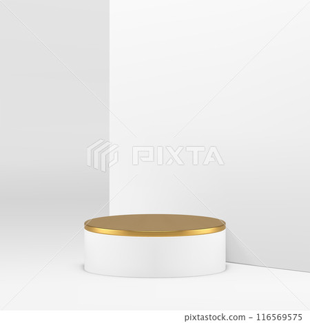 3d cylinder podium pedestal with golden decor geometric showroom realistic vector 116569575