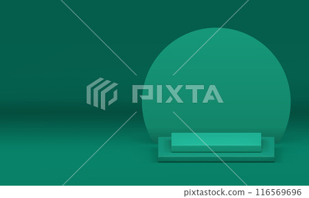 Green 3d podium pedestal with circle wall background for product show realistic vector illustration 116569696