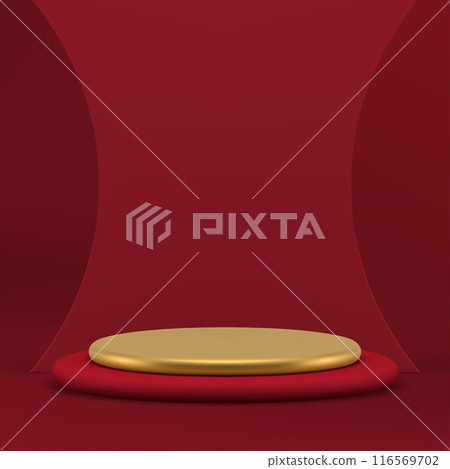 Red luxury 3d golden cylinder podium pedestal for fashion product presentation realistic vector Red luxury 3d golden cylinder podium pedestal for fashion product presentation realistic vector 116569702