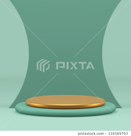 Luxury golden cylinder 3d podium pedestal with curved wall background realistic vector Luxury golden cylinder 3d podium pedestal with curved wall background realistic vector 116569703