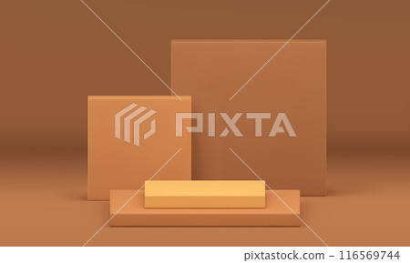 Neutral 3d podium pedestal with squared wall background product display realistic vector Neutral 3d podium pedestal with squared wall background product display realistic vector 116569744