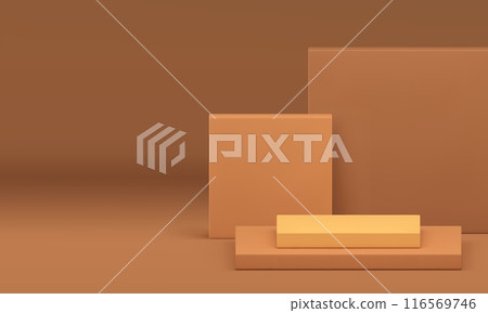Beige geometric 3d podium pedestal mock up for cosmetic product show presentation realistic vector Beige geometric 3d podium pedestal mock up for cosmetic product show presentation realistic vector 116569746