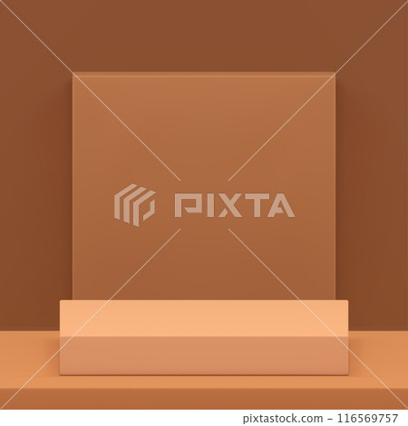 Beige geometric 3d podium pedestal with squared wall background realistic vector illustration Beige geometric 3d podium pedestal with squared wall background realistic vector illustration 116569757