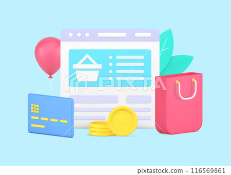 Internet browser computer screen with digital store website user interface 3d icon vector 116569861