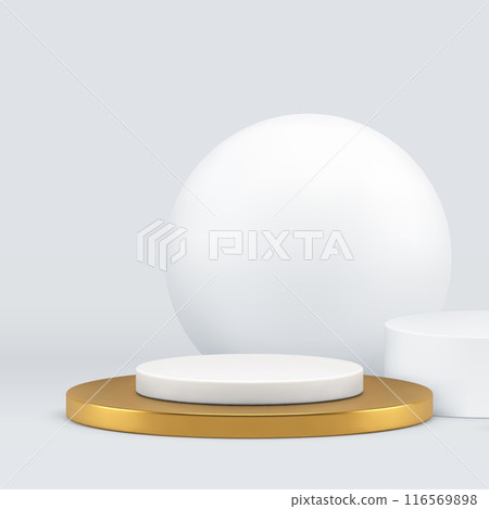 White golden 3d podium pedestal mock up for cosmetic product show realistic vector illustration White golden 3d podium pedestal mock up for cosmetic product show realistic vector illustration 116569898