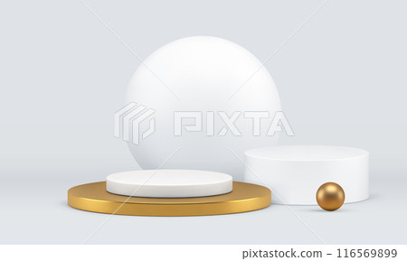 3d golden podium pedestal white showcase for presentation realistic vector illustration 3d golden podium pedestal white showcase for presentation realistic vector illustration 116569899
