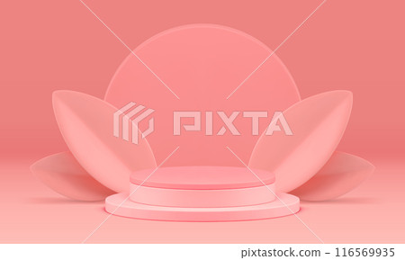 3d pink podium pedestal feminine showcase for product presentation realistic vector 116569935