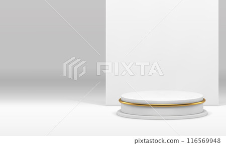 3d luxury white podium pedestal showroom space light interior realistic vector illustration 3d luxury white podium pedestal showroom space light interior realistic vector illustration 116569948