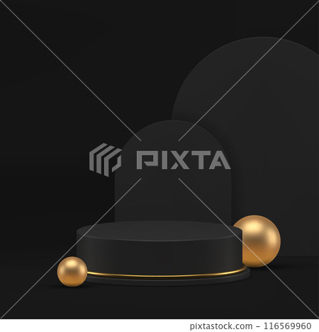 Black elegant luxury 3d podium pedestal for male product presentation realistic vector Black elegant luxury 3d podium pedestal for male product presentation realistic vector 116569960