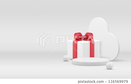 White aesthetic 3d podium pedestal with festive gift box banner copy space realistic vector White aesthetic 3d podium pedestal with festive gift box banner copy space realistic vector 116569979