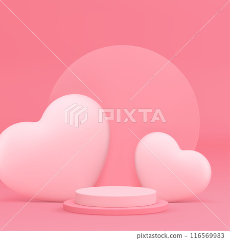 3d pink cylinder podium pedestal with heart wall for cosmetic product show realistic vector 116569983
