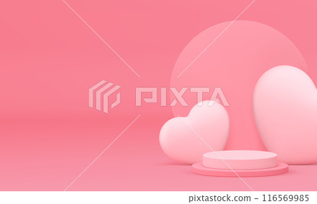 Pink elegant 3d podium pedestal with heart banner copy space for product show realistic vector Pink elegant 3d podium pedestal with heart banner copy space for product show realistic vector 116569985