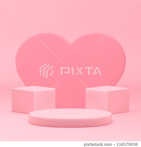 Pink geometric 3d podium pedestal neutral showroom display with heart realistic vector Pink geometric 3d podium pedestal neutral showroom display with heart realistic vector 116570036