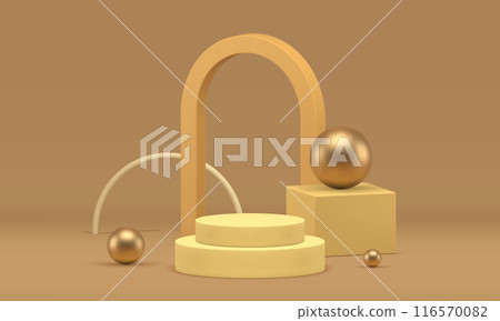 Pastel luxury 3d podium cylinder pedestal geometric empty showroom interior realistic vector Pastel luxury 3d podium cylinder pedestal geometric empty showroom interior realistic vector 116570082